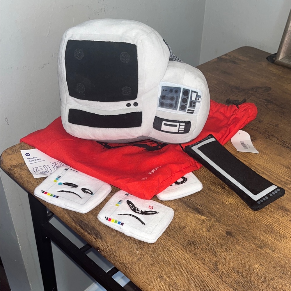 Retro Computer Plush Toy with Red T-Shirt